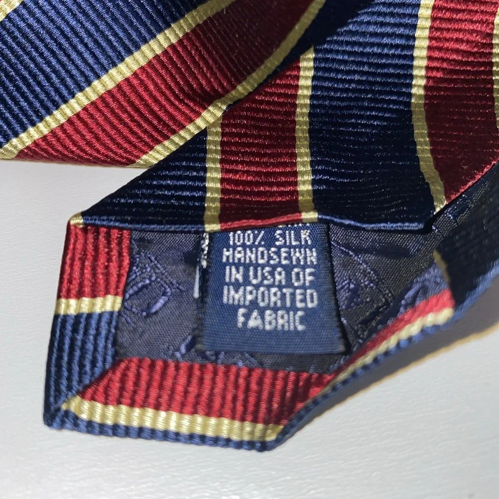 Land's End Vintage Repp Diagonal Stripes Red/Blue/Gold Silk Made In USA 3.75